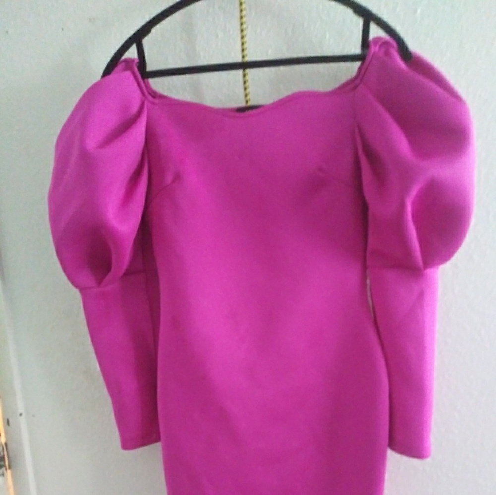 Double Vision Puff Sleeve Midi Dress
